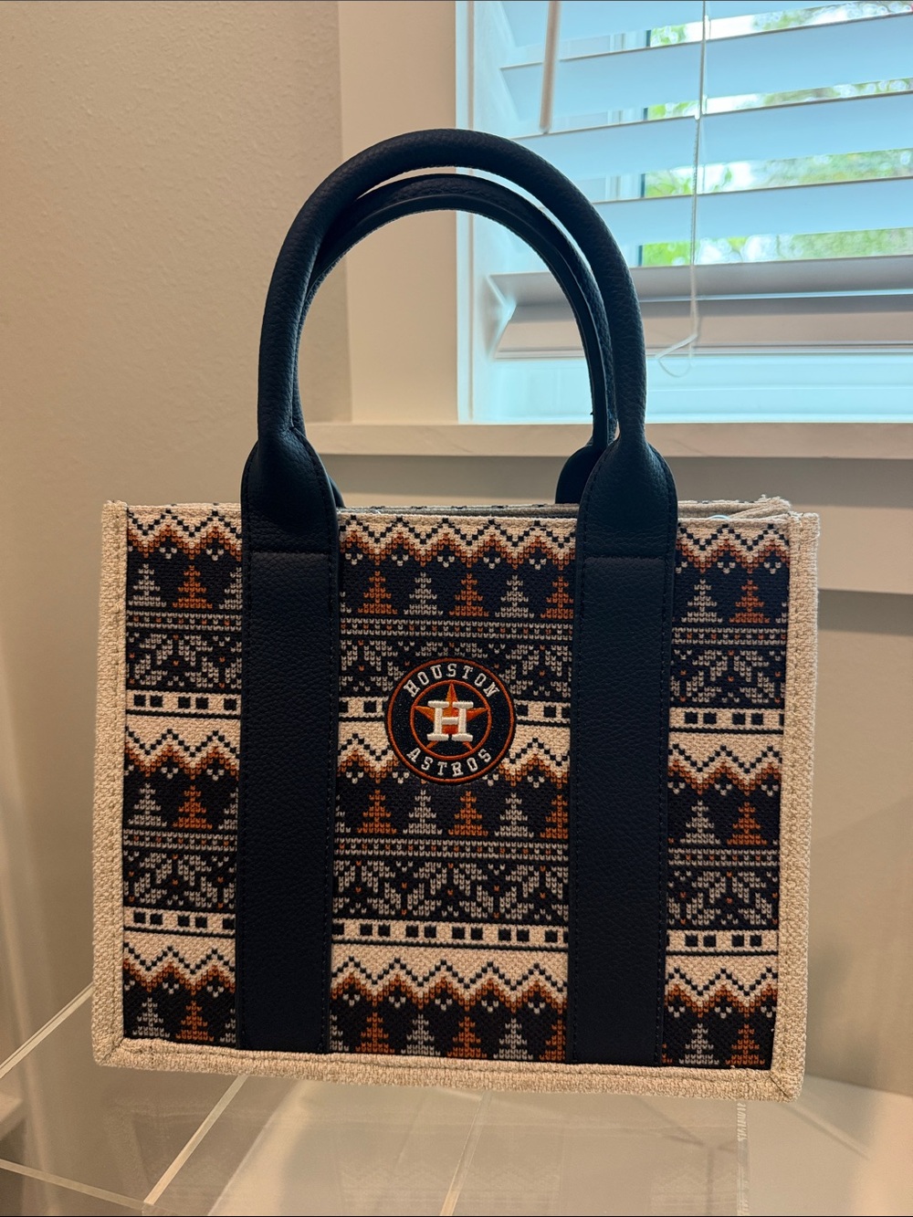 Montana West Houston Astros Navy, Cream & Orange Patterned Tote